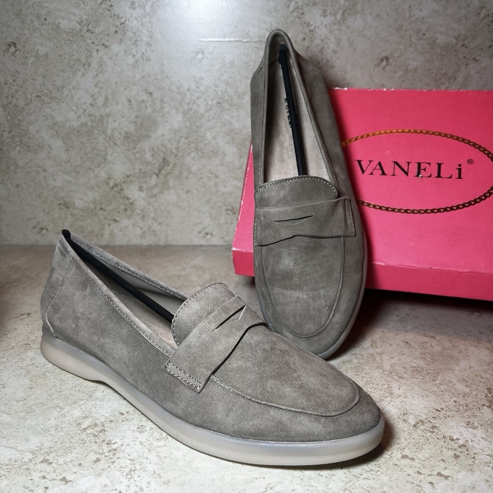 Vaneli Taupe Suede Penny Loafers Comfort Flats Size‎ 10 New In Box Walking Shoes